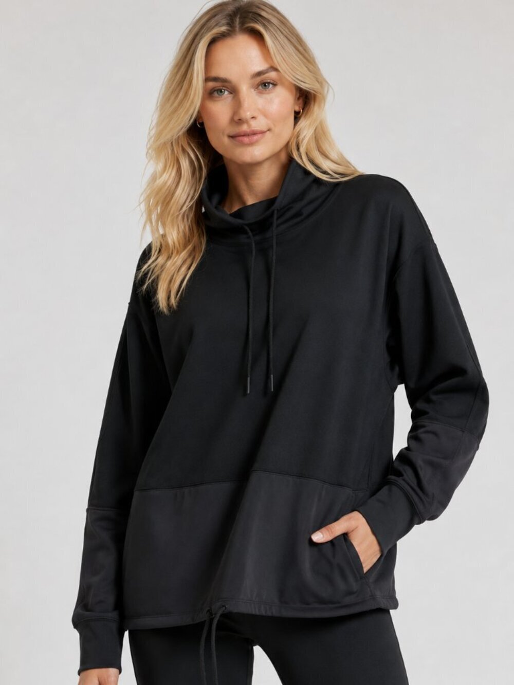 Athleta Hermosa Sweatshirt Black Pullover Mock Neck Modal Medium